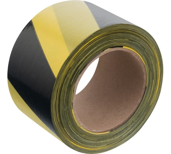 Лента сигнальная 75 мм х 200 м черно-желтая