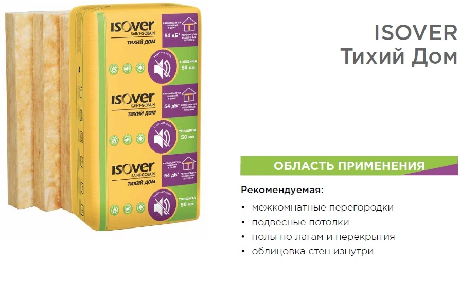 Применение Vetonit (Isover) Тихий Дом 610×1170×50 мм 9.99 м2